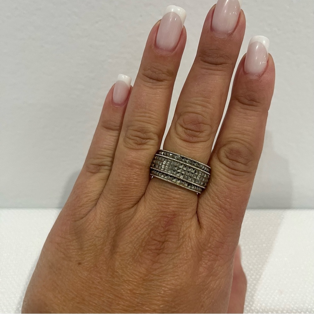 VINTAGE Judith jack Marcasite and Silver Ring cigarette shaped Size 7